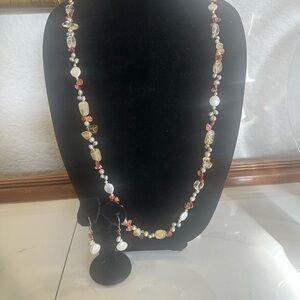 Pearls and citrine Beaded Necklace and Earring Set NEW